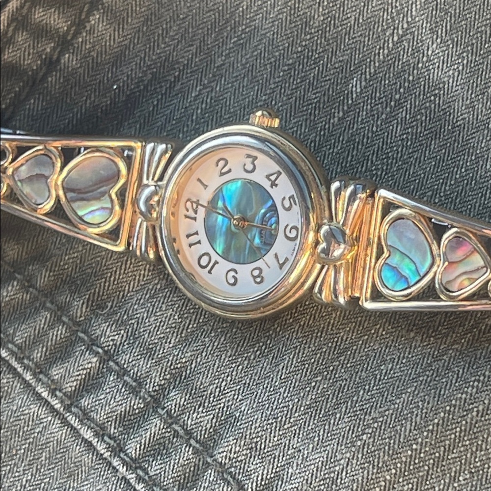 Vintage Goldtone Heart Women's Watch with Abalone Dial